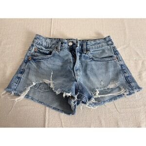 Garage Festival Denim jean Shorts size 1 Blue  Distressed Raw Hem Cotton